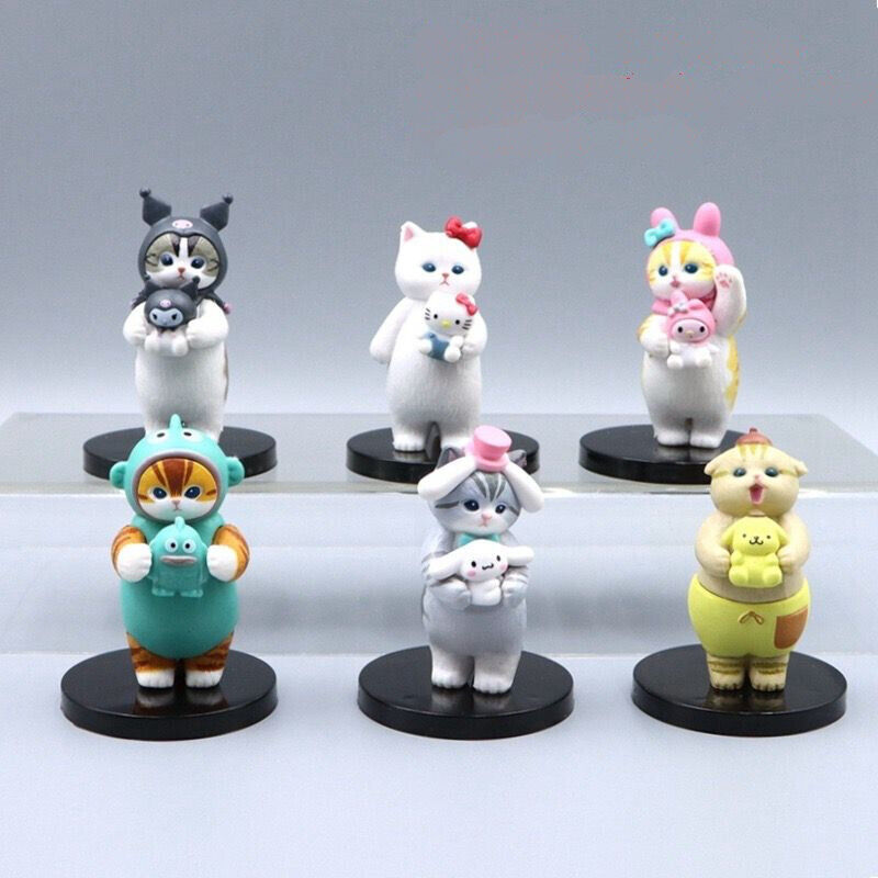 6pcs Cute Hello Kitty Kuromi Mofusand Figures My Melody Cinnamoroll Doll Toy Set
