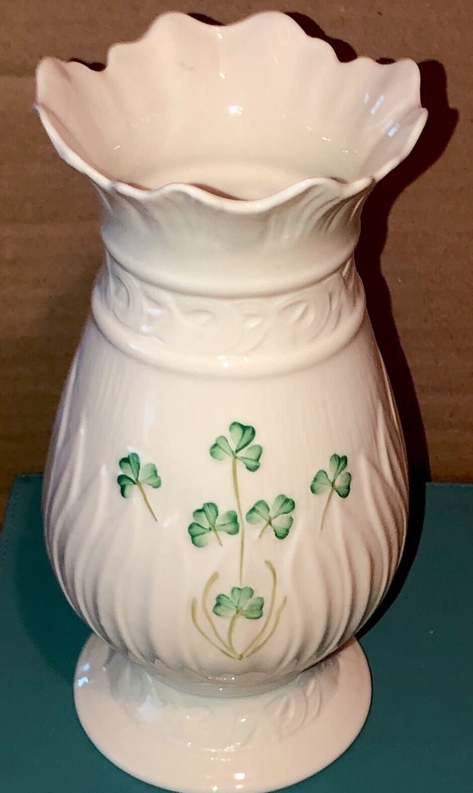 Vintage Belleek Porcelain Embossed Porcelain Vase 8\