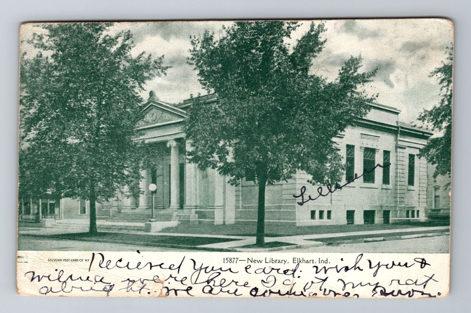 Elkhart IN-Indiana, New Library, Antique Vintage Postcard