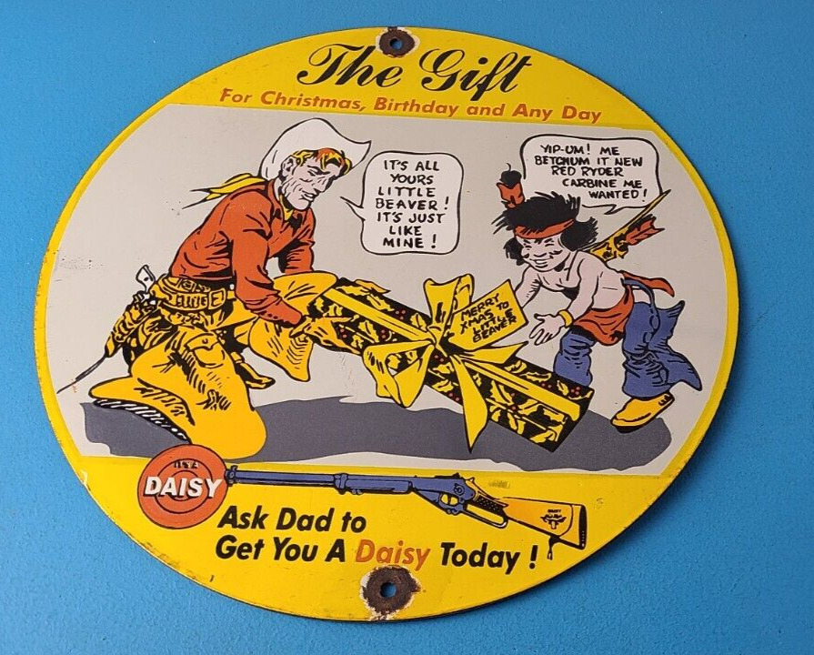 Vintage Daisy Toy Rifles Sign - Porcelain Childrens Toy Gas Pump Plate Sign