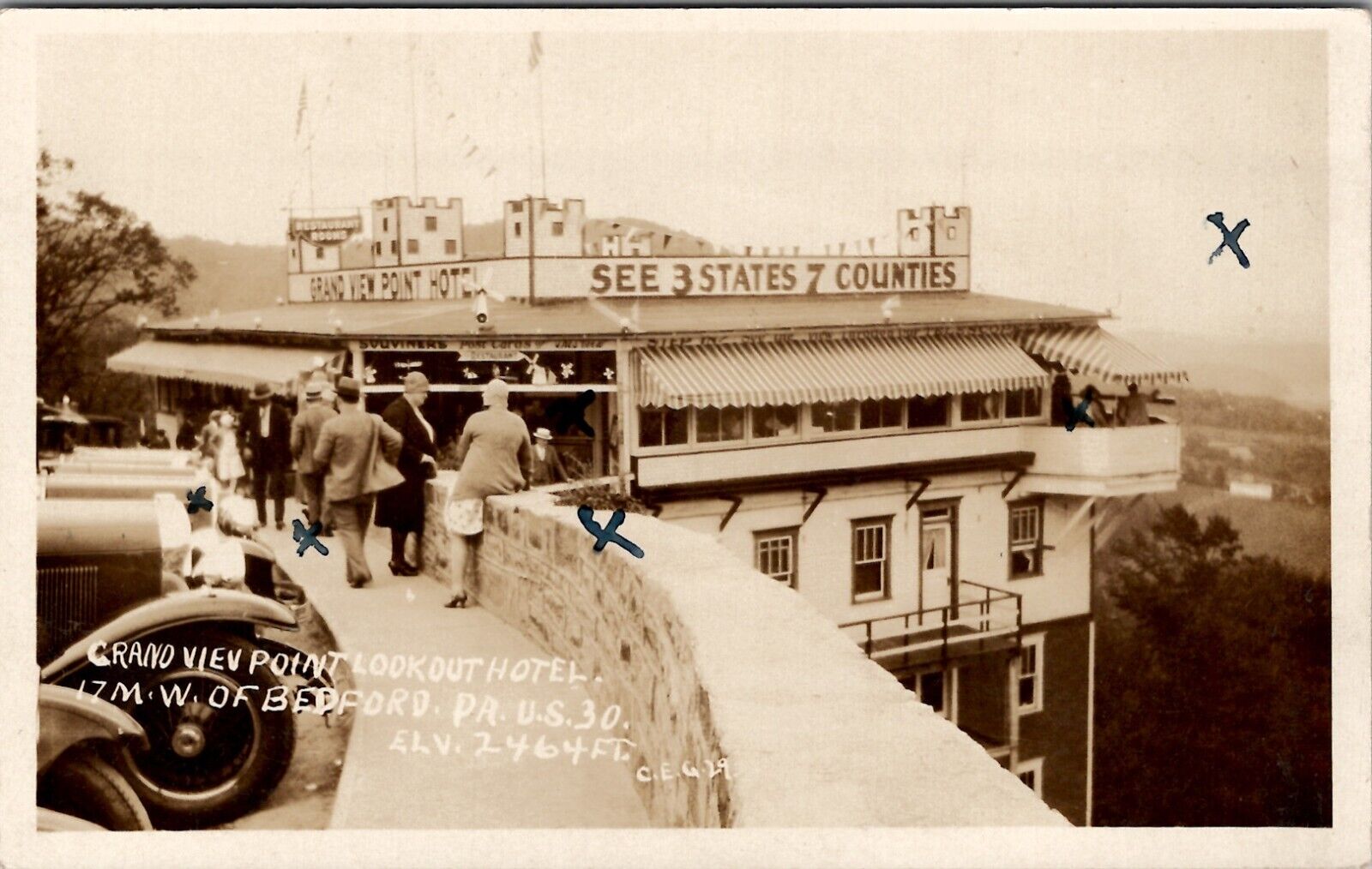Grand View Point Lookout Hotel Lincoln Highway West of Bedford PA Postcard X16