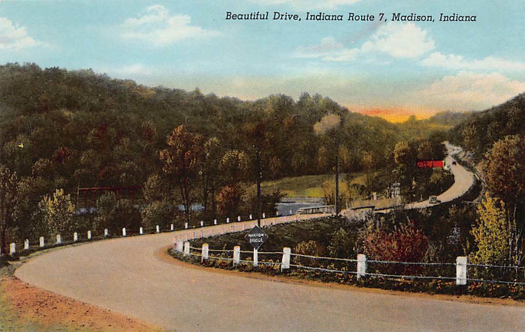 Madison IN Indiana, Beautiful Scenic Car Drive Indiana Route 7 Vintage Postcard