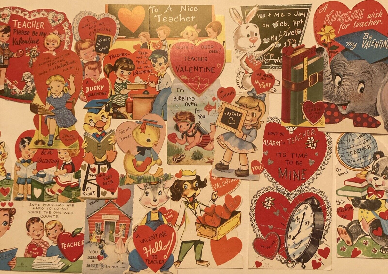 20 Vintage Valentines 40’s & 50’s Teacher Valentine Cards USA Goetzinger