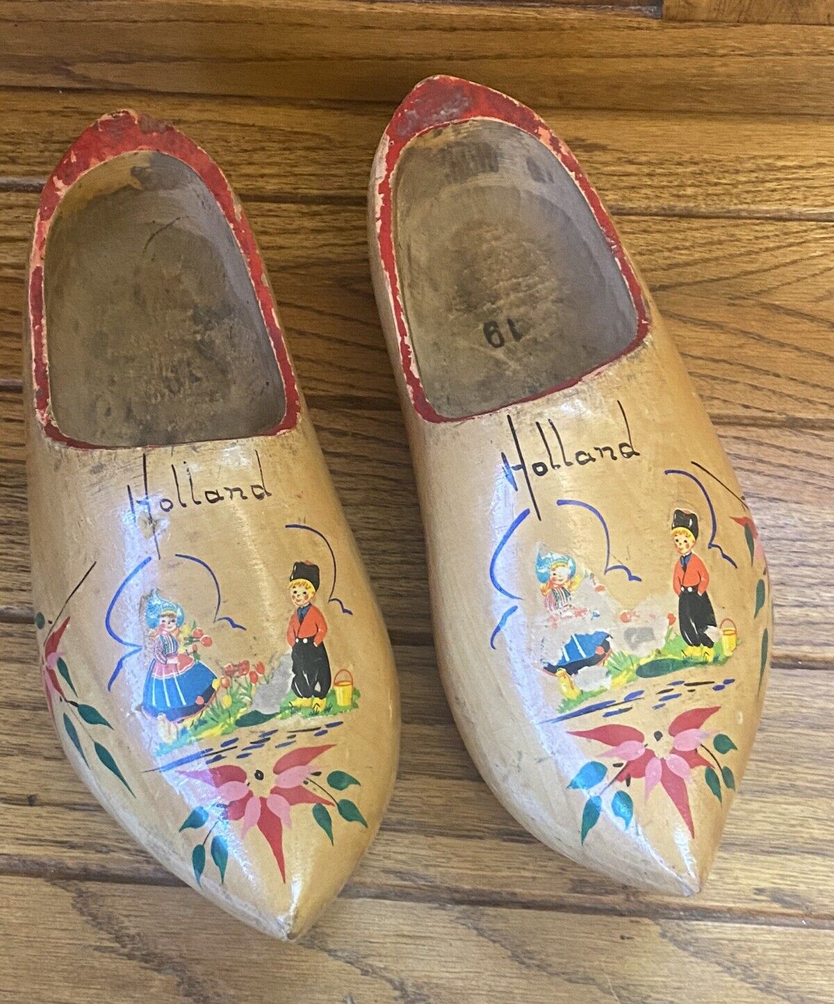 Vintage DUTCH Boy & Girl Wooden Clogs Shoe Hand Carved/Painted Art Hygge Holland