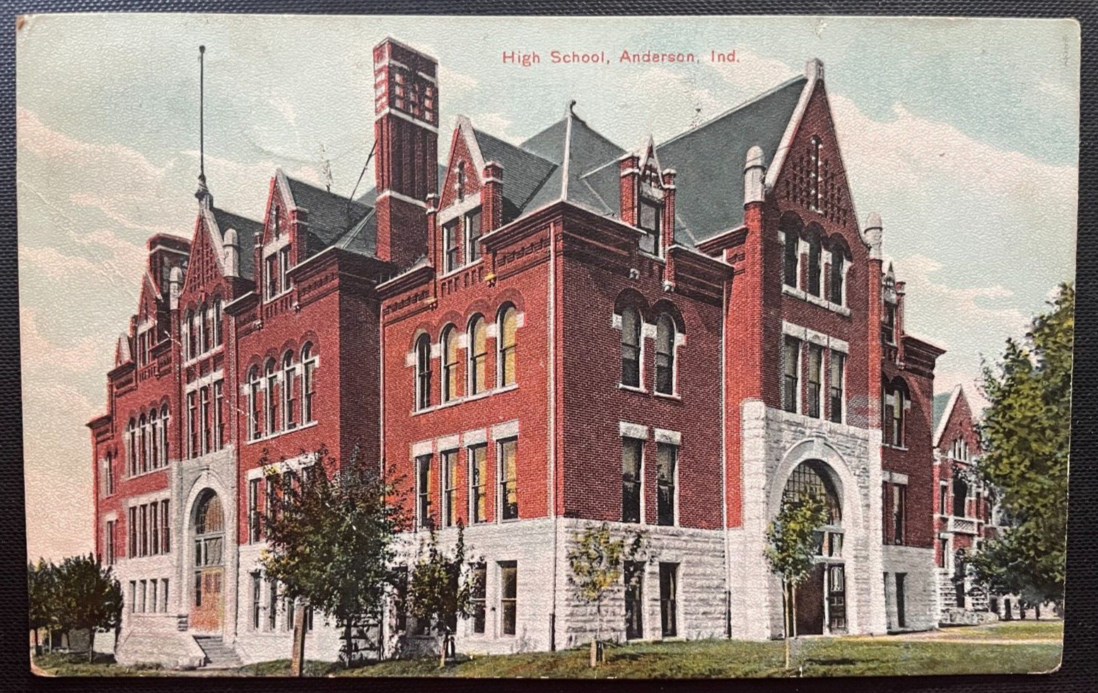 Vintage Postcard 1916 High School (later Central Jr. High), Anderson, Indiana IN