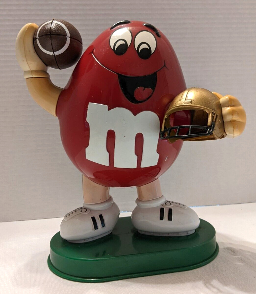 Vintage M&Ms Red Peanut Football Player Gold Helmet Candy Dispenser 1995
