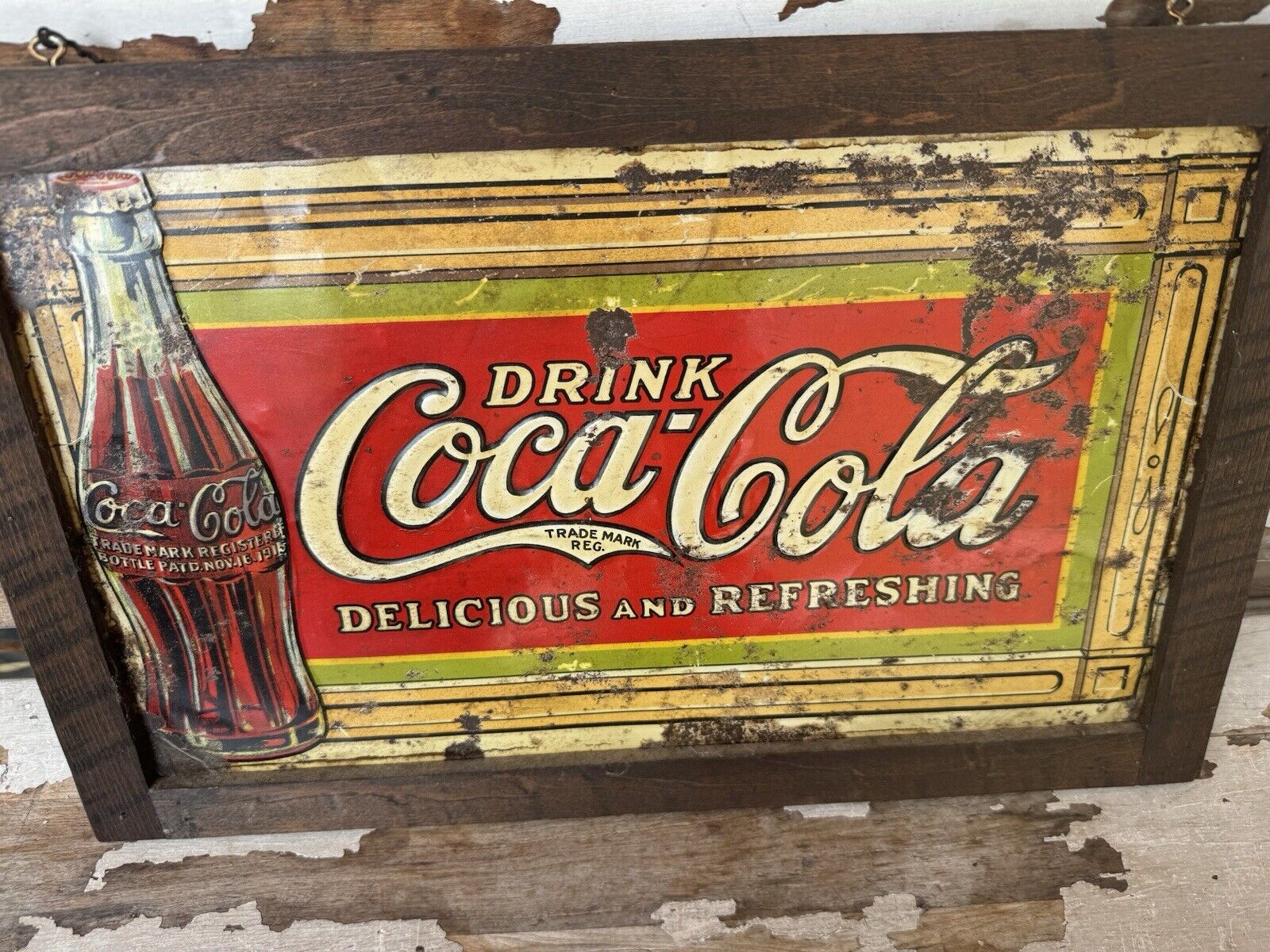 Vintage Coke Sign 1920s Tin Authentic RARE Icy O Cooler Coca Cola