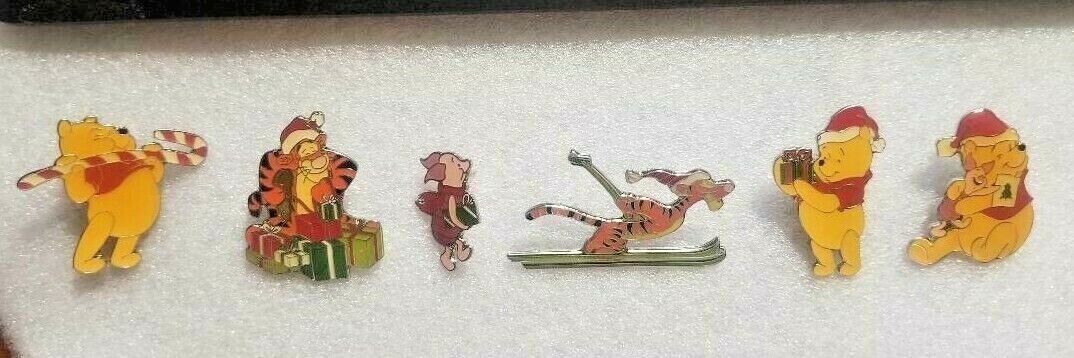 Disney Winnie the Pooh 100 Acre Collection Christmas Series Enamel 6 Pin Set VNT