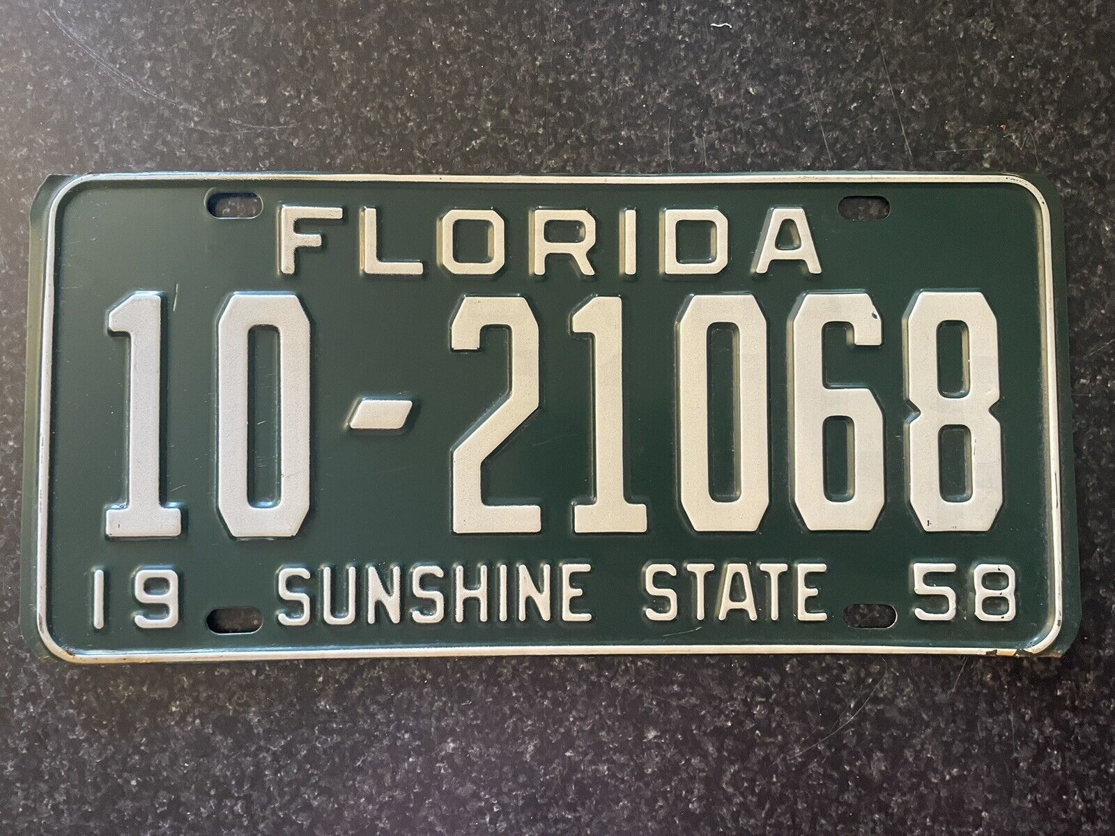 LICENSE PLATE FLORIDA 1958 SUNSHINE STATE 10-21068