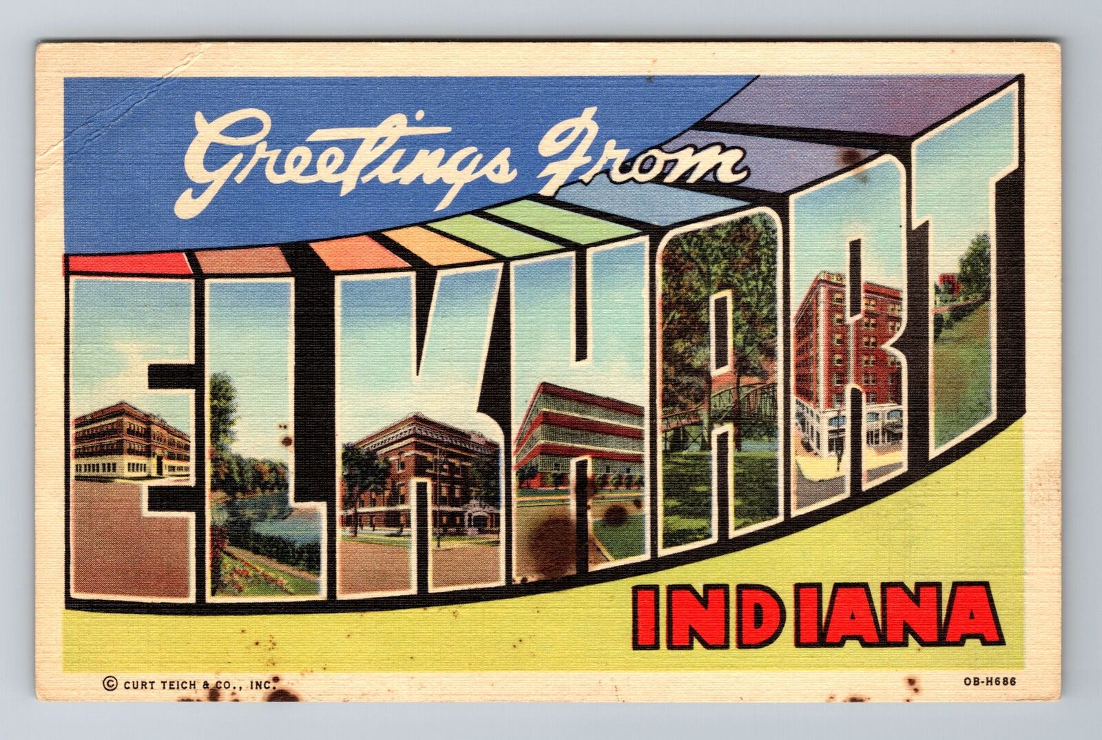 Elkhart IN-Indiana, LARGE LETTER Greetings, Antique, Vintage Postcard