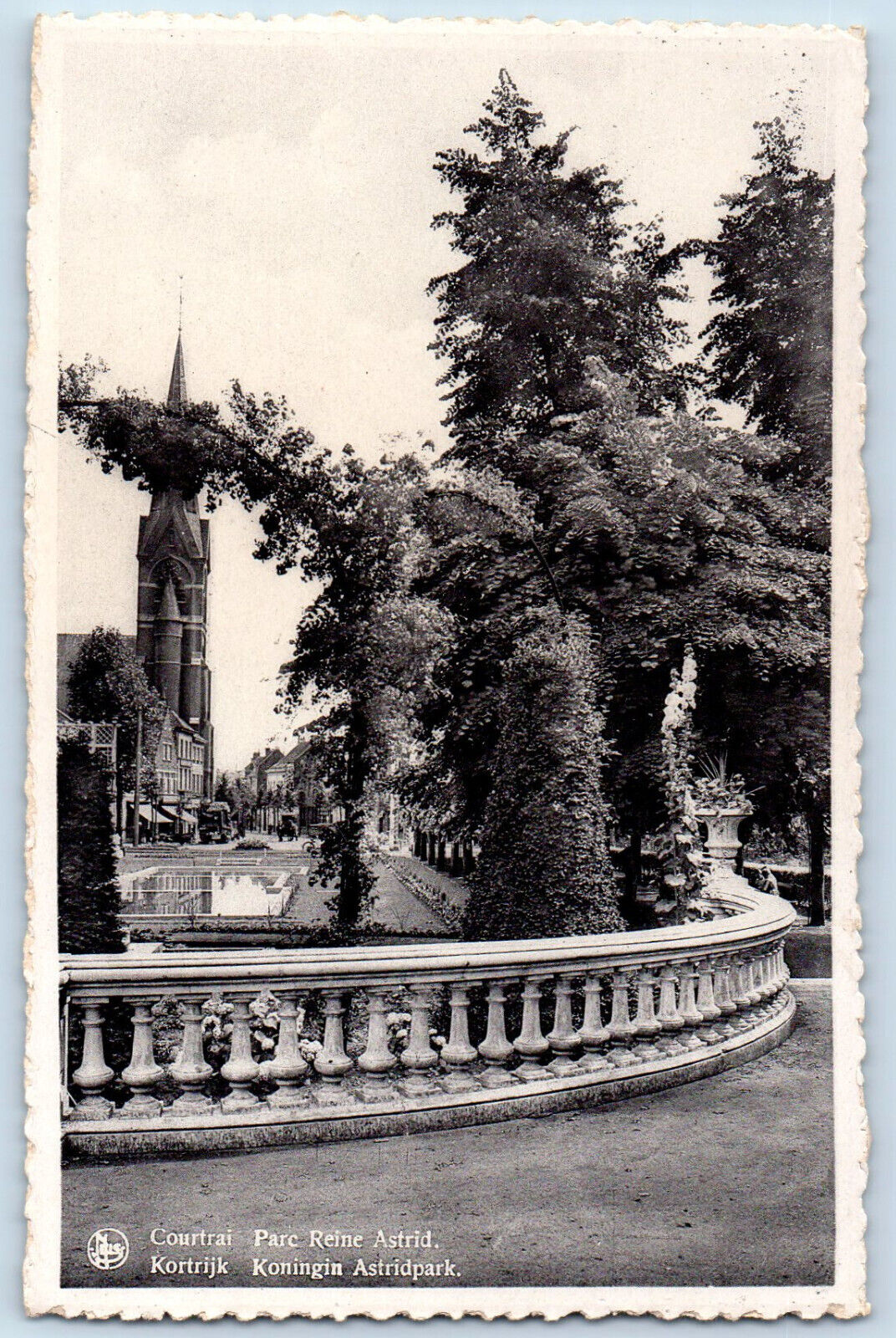 Kortrijk Belgium Postcard View of Queen Astrid Park c1930\'s Vintage Posted