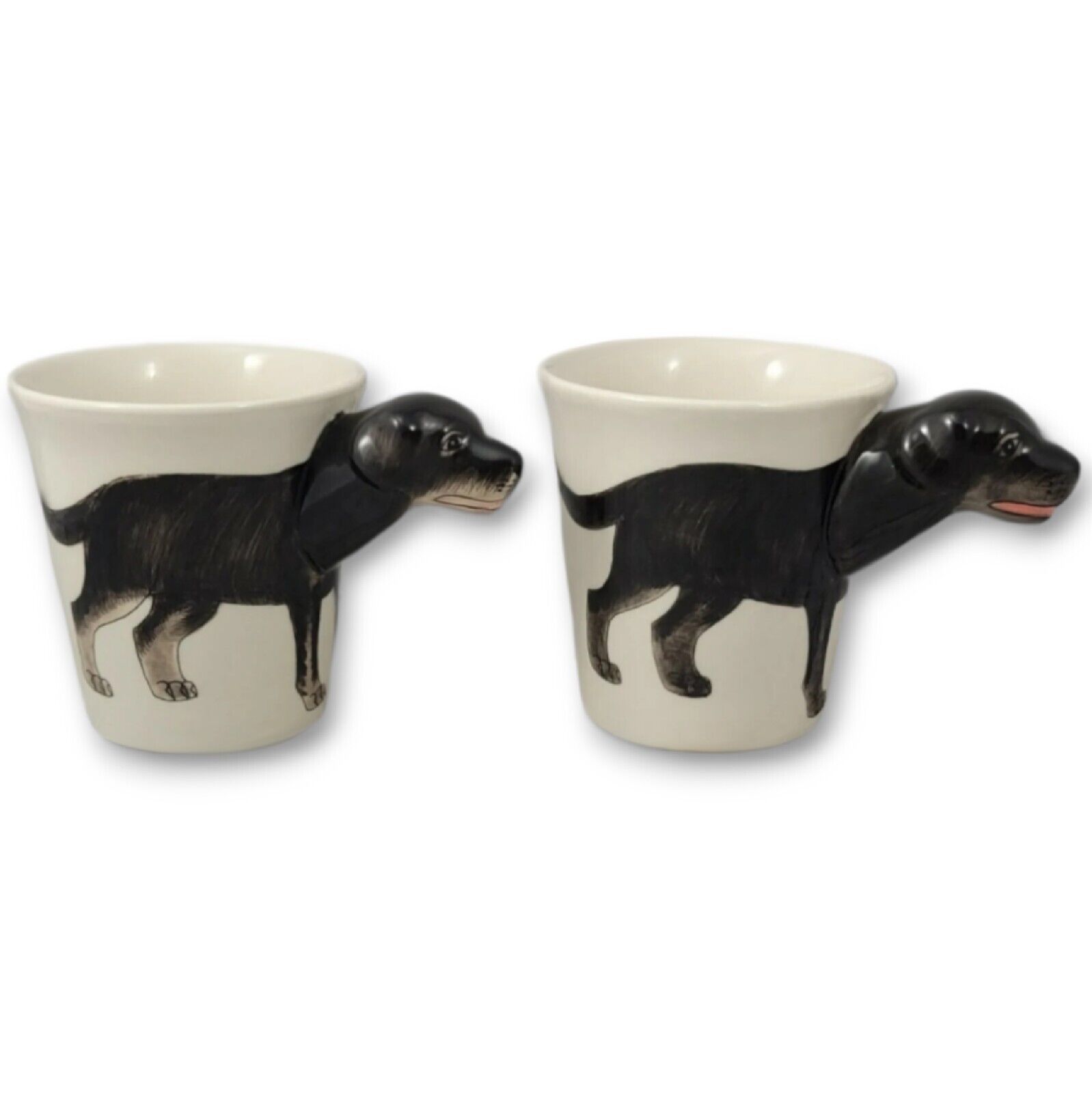 2 Black Lab Dog Coffee Mugs Set White 3 1/4