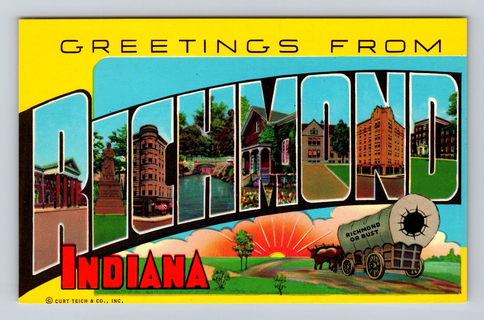 Richmond IN-Indiana, LARGE LETTER Greetings, Antique, Vintage Souvenir Postcard