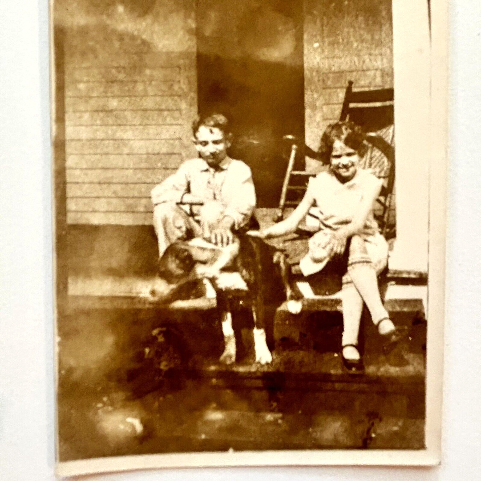 1920s Photograph Brother Sister Dog Hound Sunday Clothes Porch South Carolina SC