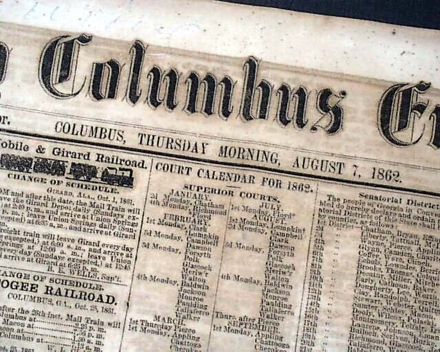 Rare Confederate COLUMBUS GA Georgia John Hunt Morgan 1862 Civil War Newspaper  