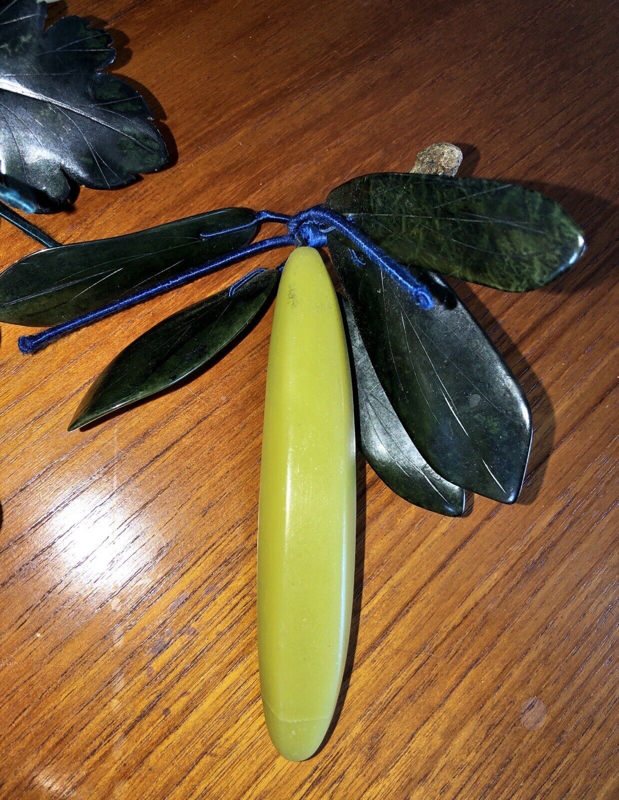 Vintage Carved Chinese Stone Banana Onyx Agate Jade Fruit