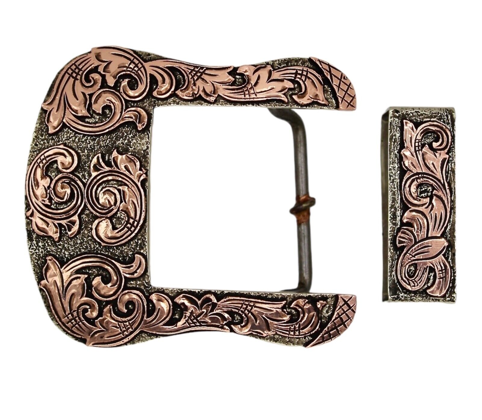 Western Copper Engraved 2 Piece Belt Buckle Hand-Engraved