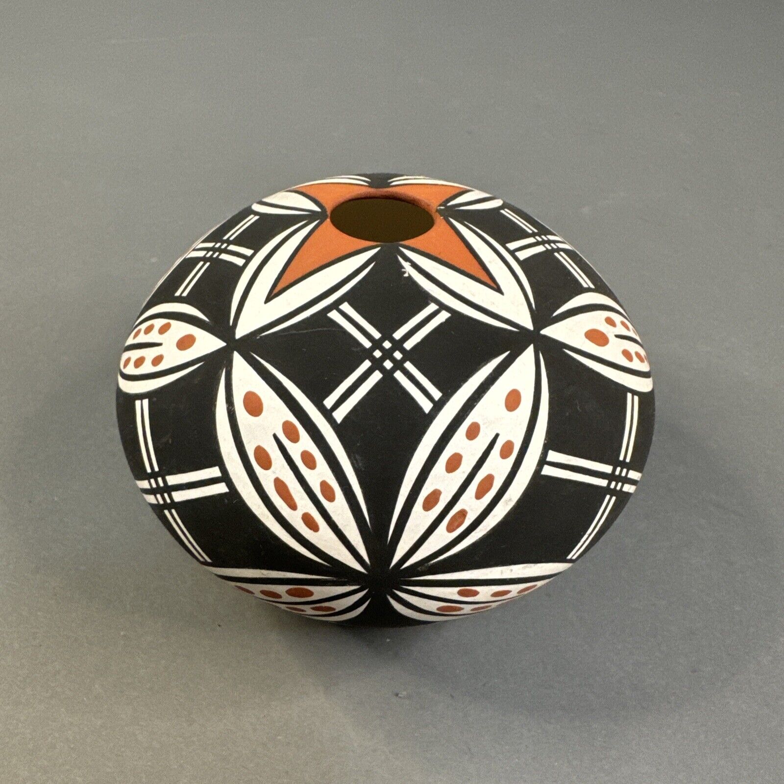 Small Acoma Pueblo NM Seed Pot Geometric and Floral Pattern Artist Signed 2.75