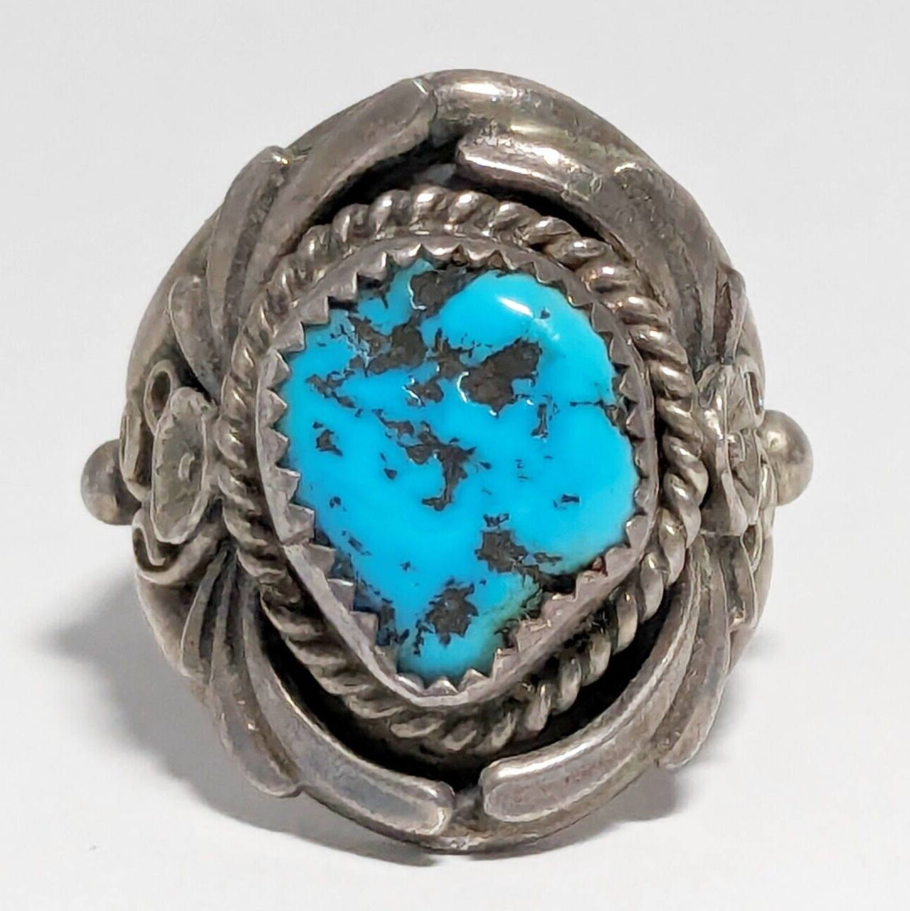 Vintage Navajo Ring Turquoise  Sterling Silver Ring Size 9 Signed SC Used