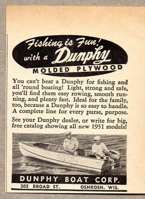 1951 Print Ad Dunphy Molded Plywood Fishing Boats Oshkosh,WI
