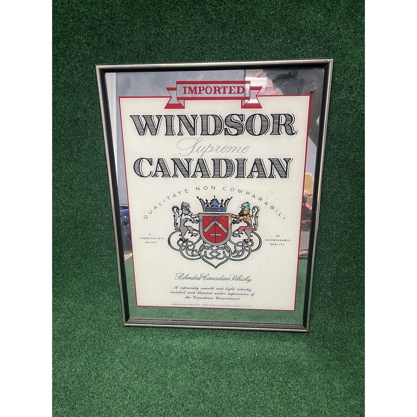 Windsor Canadian Whiskey Glass Mirror Framed Man Cave Bar Sign