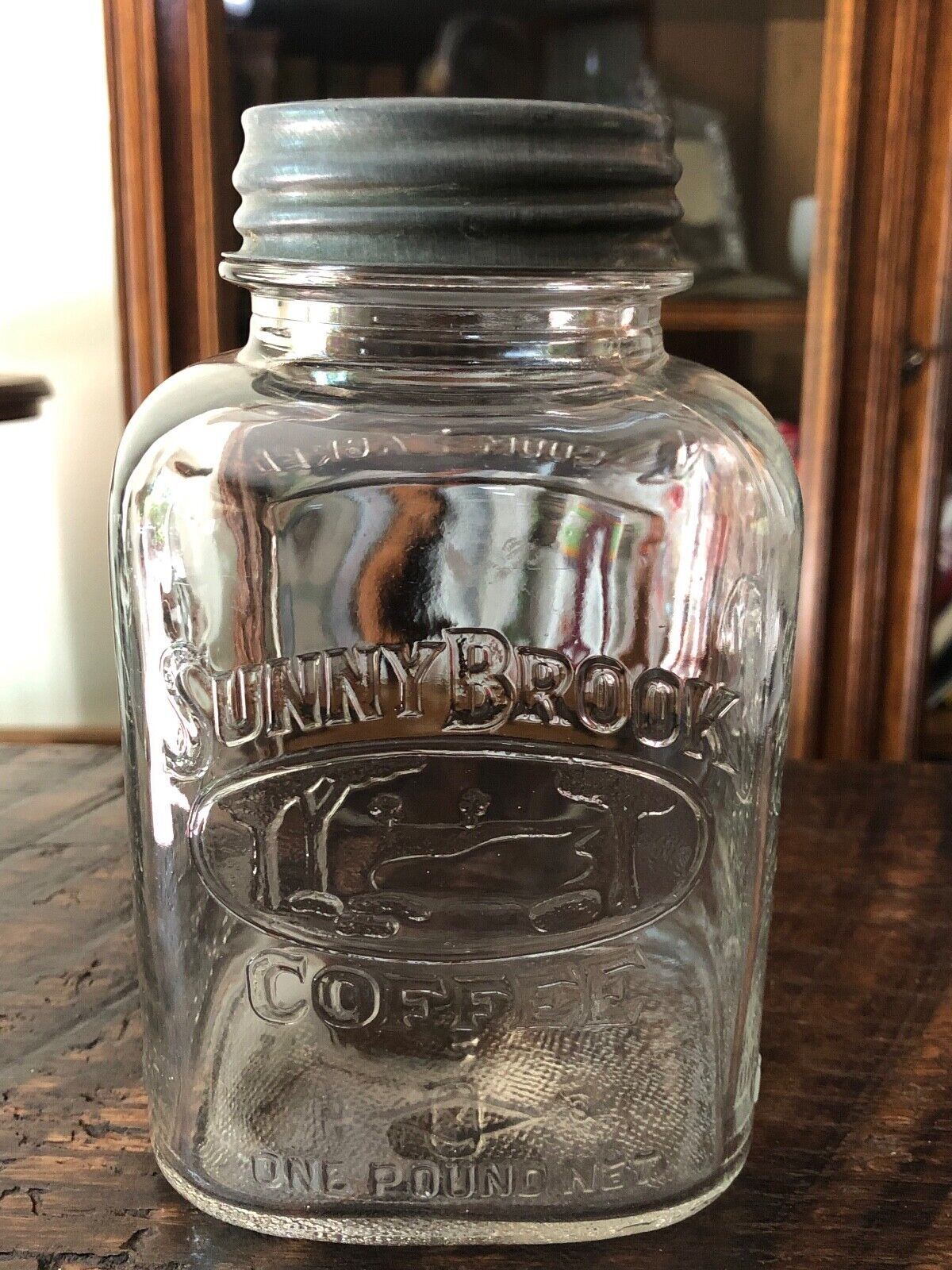 Vintage SUNNY BROOK COFFEE Jar Clear Glass - Excellent Condition