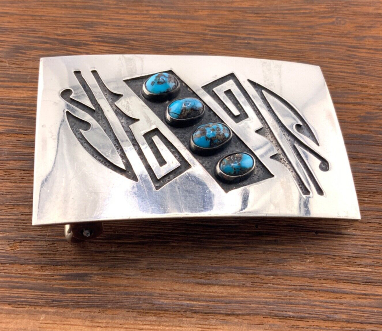 Vintage Native American Sterling Belt Buckle Turquoise Sterling Silver Beautiful