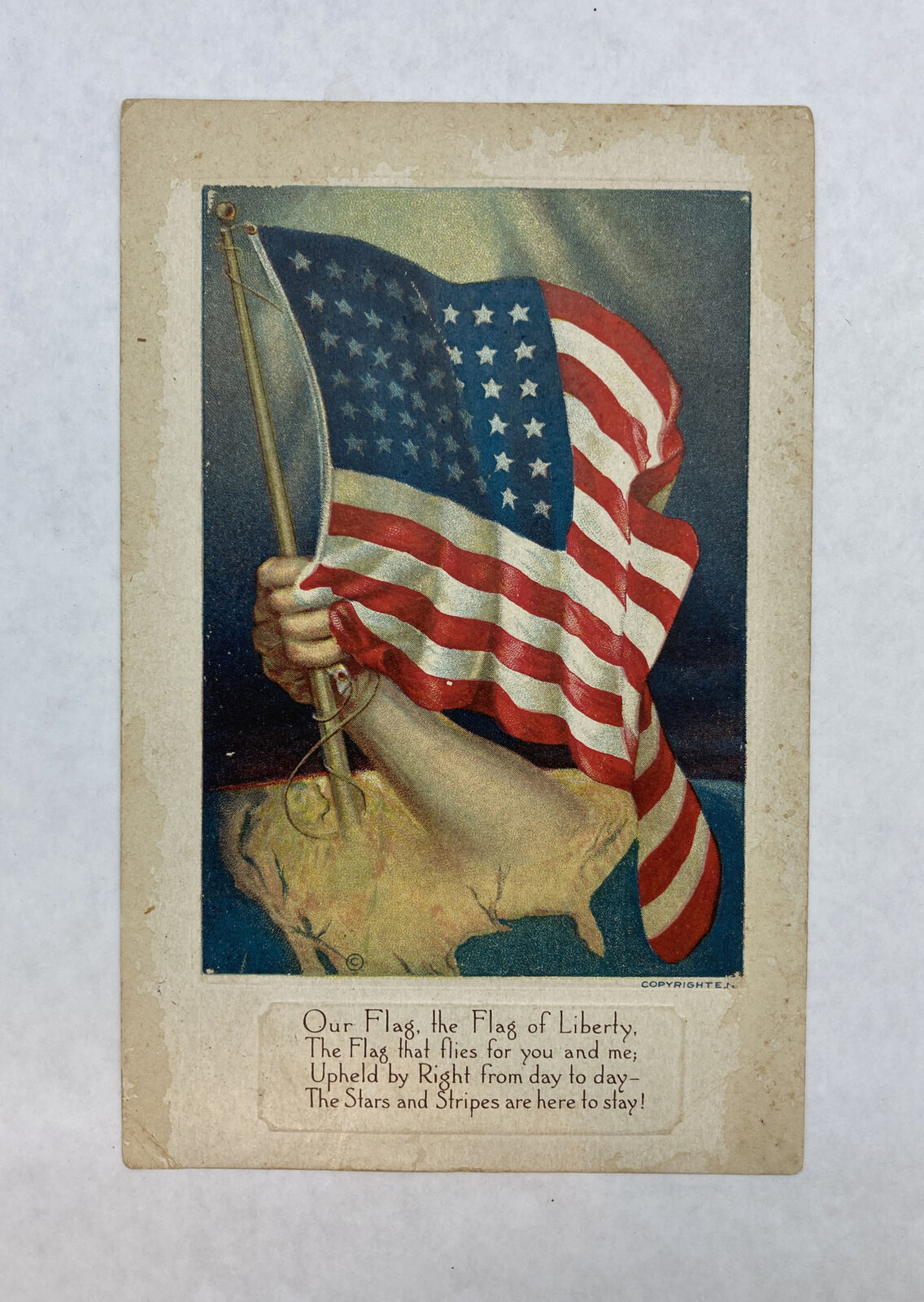 Patriotic Our Flag Freedom Liberty Print USA AMERICA Circa 1909 Postcard Damaged