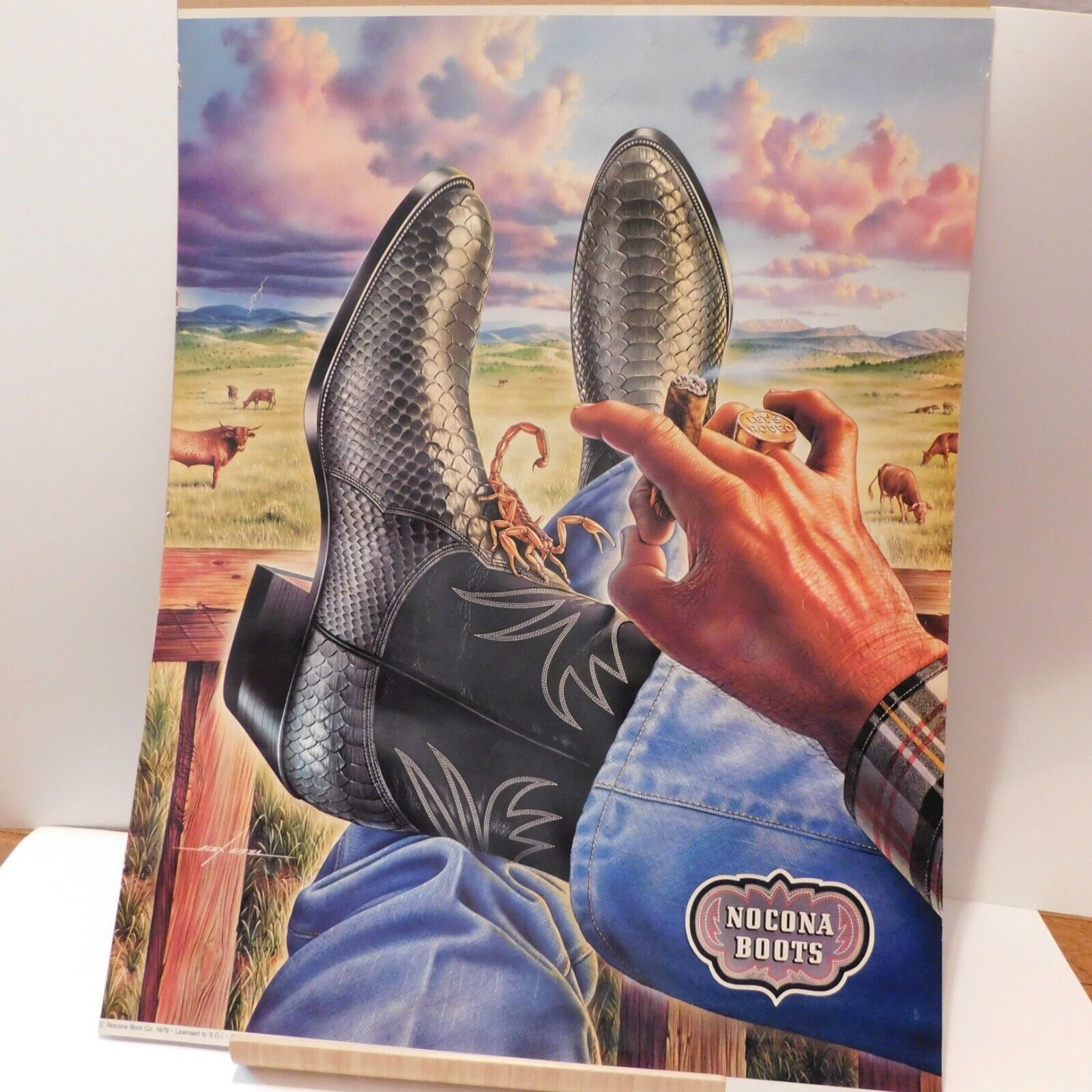 VTG Nocona Boots Advertising Poster 1979 18”x23” Western Wear Scorpion Alex Ebel