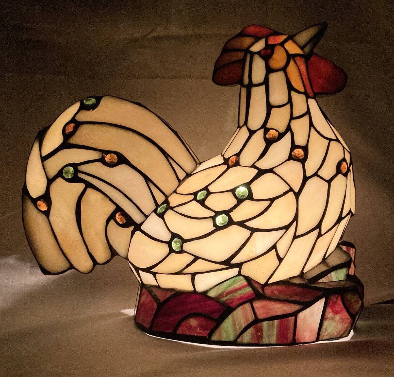 Tiffany Style Stained Glass Chicken Rooster Table Lamp Night Light 12”