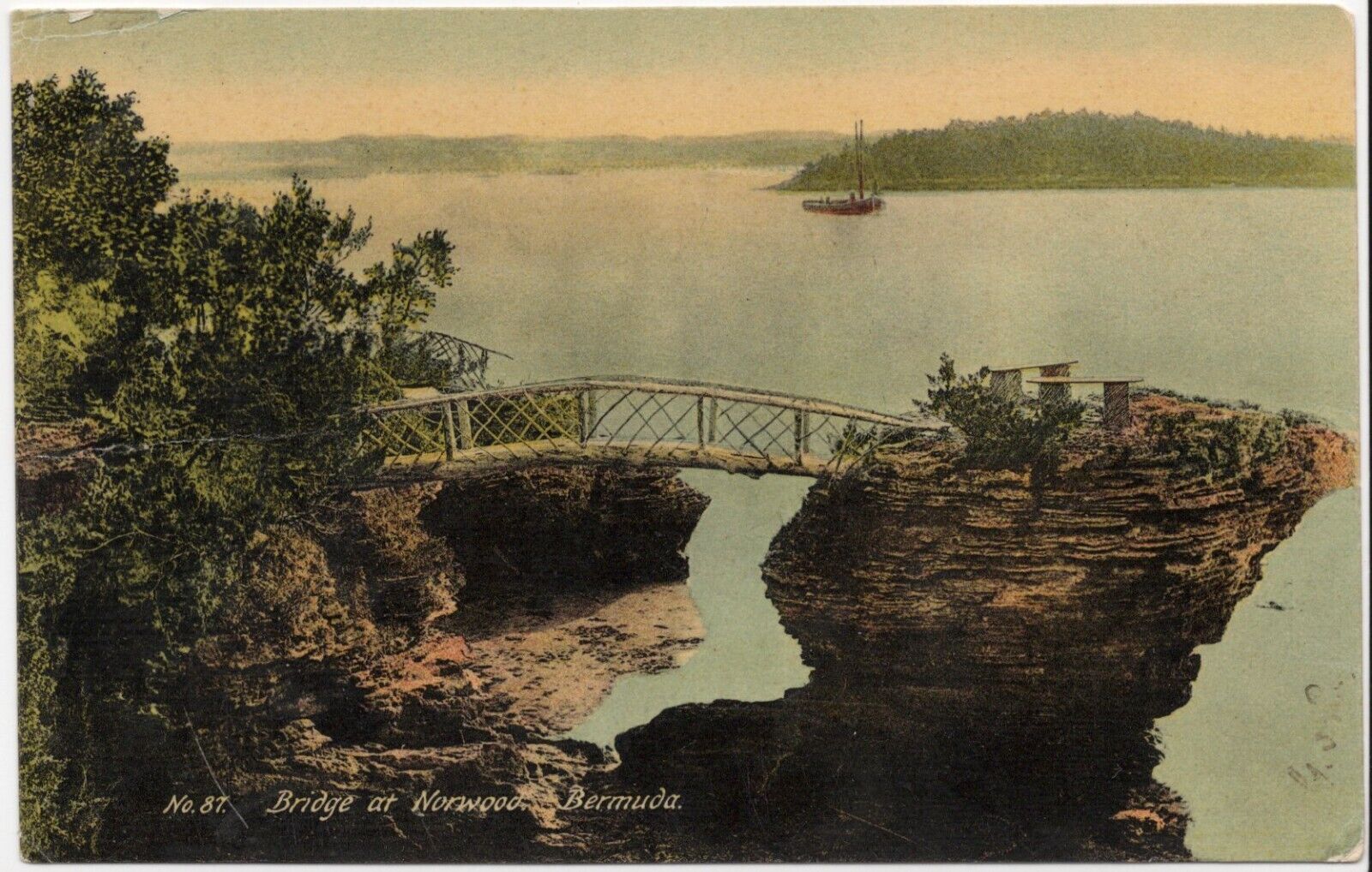 Bridge at Northwood, Bermuda, 1900s Posted Postcard 1/2 d Bermuda Dry Dock Stamp