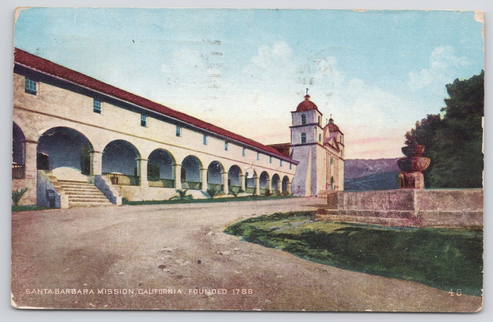 Santa Barbara California Mission Posted 1922 Divided Back Postcard
