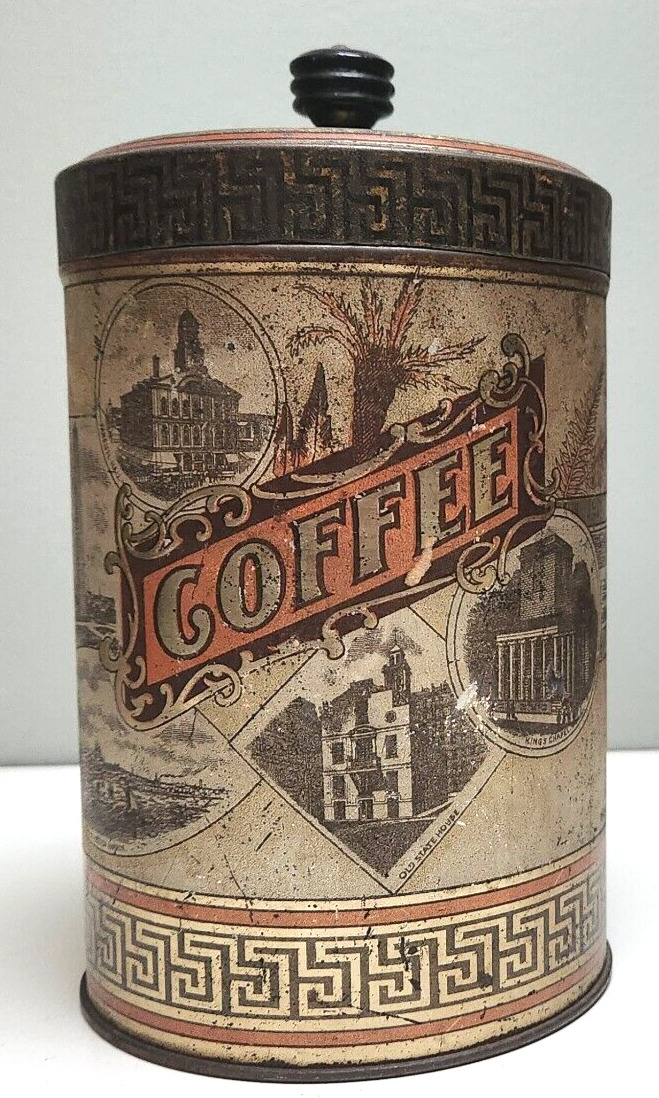 Antique Coffee Tin Canister  Thomas Wood Co Importers and Roasters Boston