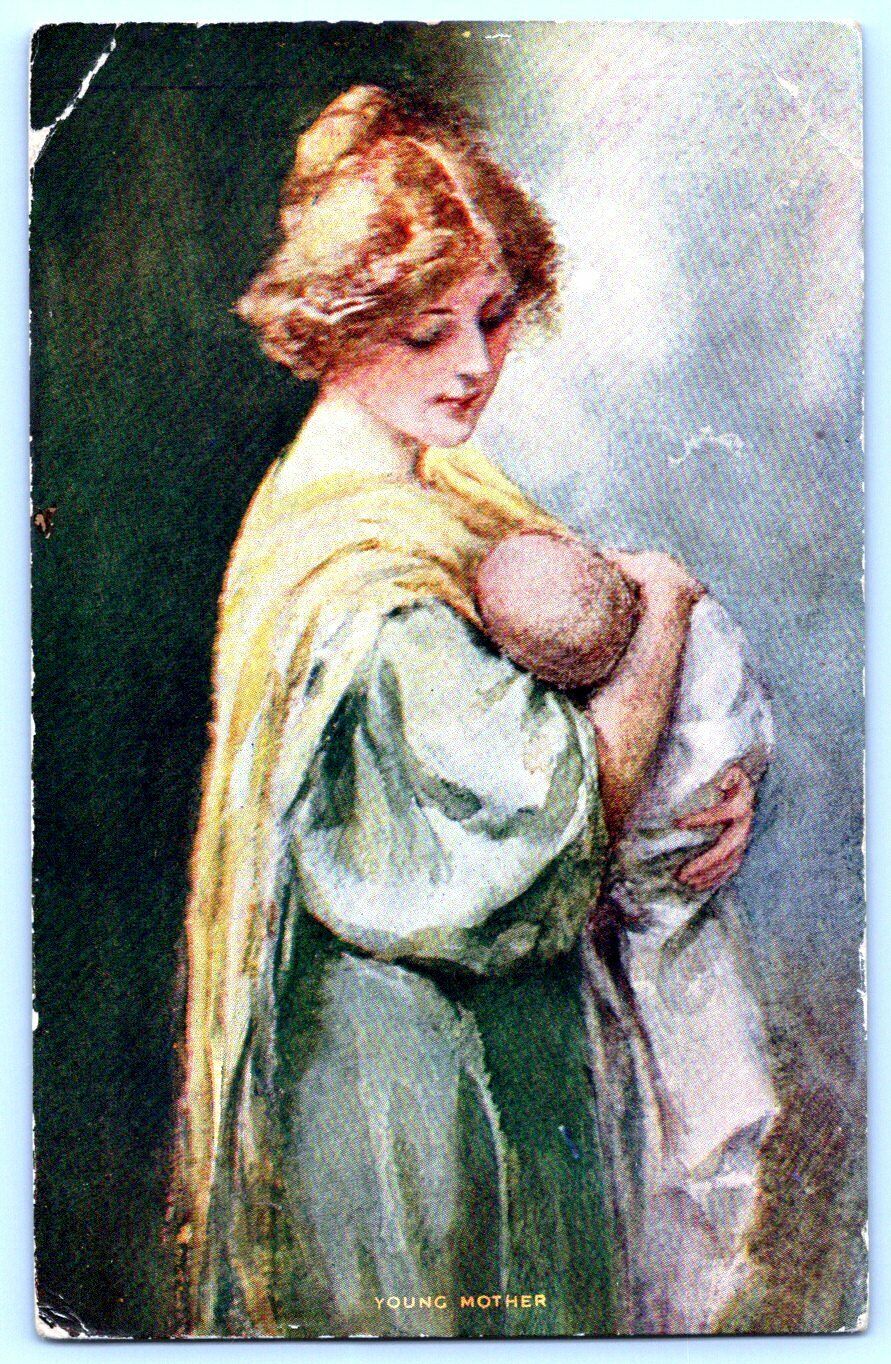 Antique Postcard~ Young Mother~ 1909 Jonesville, Michigan Cancel