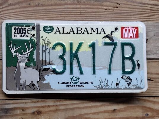 Alabama Expired 2005 Wildlife federation License Plate Auto Tags 3K17B
