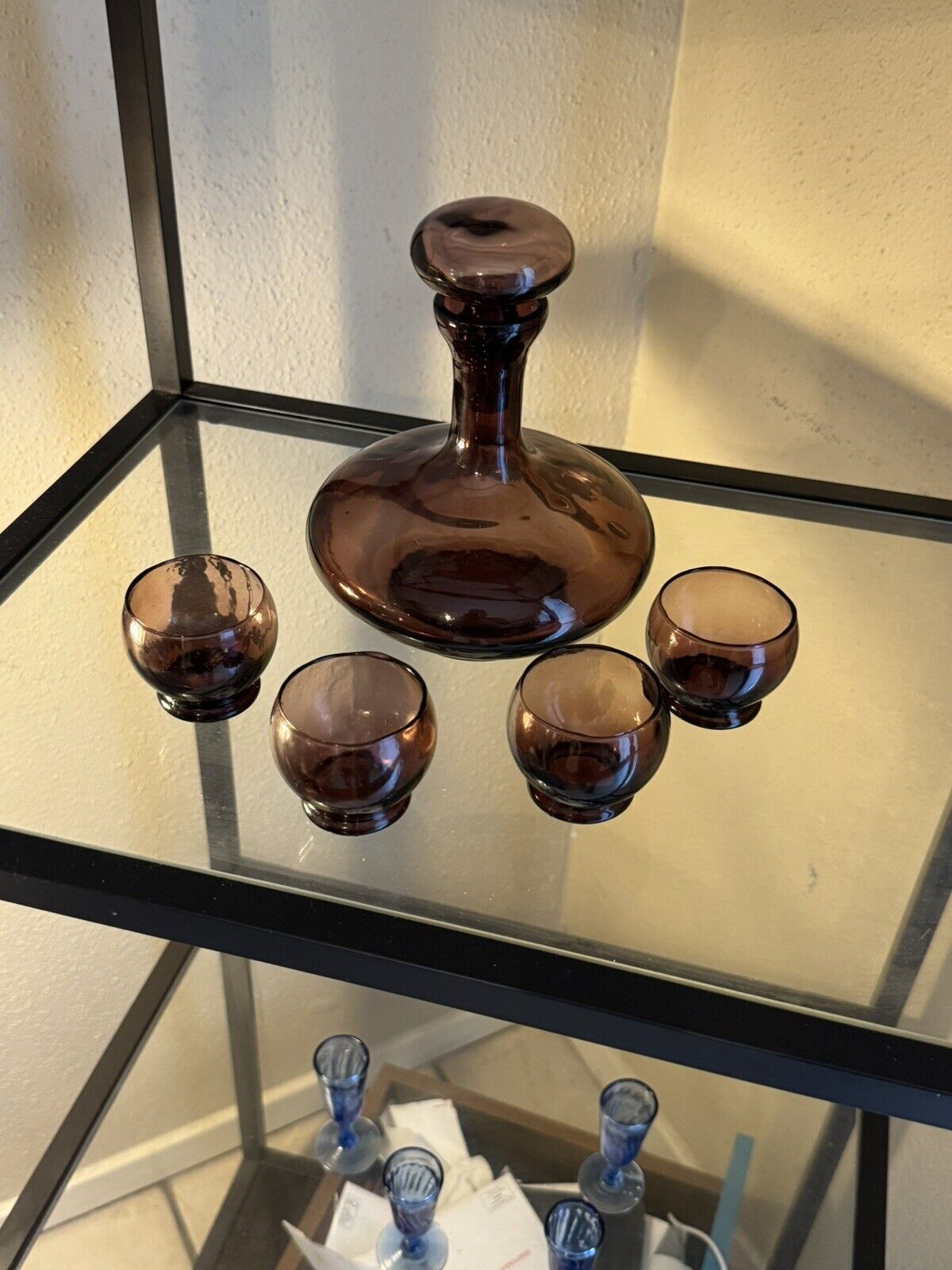 Italian 1960s Burgundy Wine decanter With Your Glasses