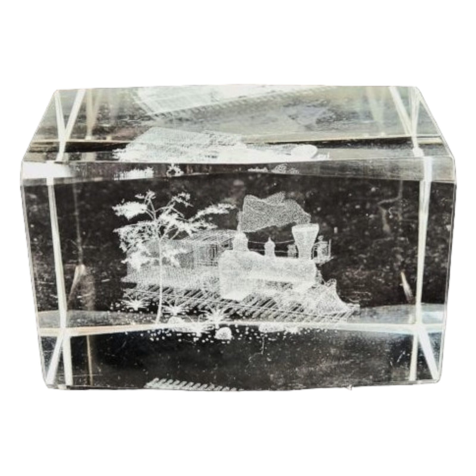 Locomotive Glass Paperweight Laser Etched Train 3D Crystal Railroad Buff Gift