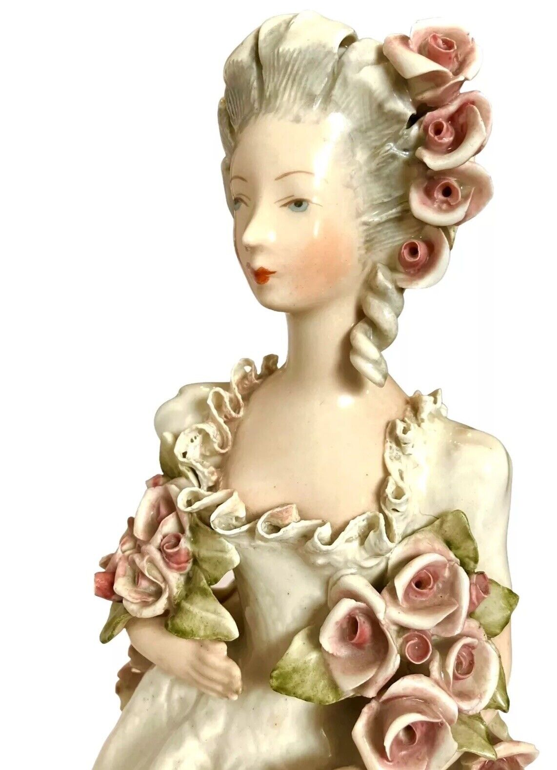 VTG Cordey Porcelain Woman of Roses Porcelain Lady Bust w/Flowers Figurine- 5054
