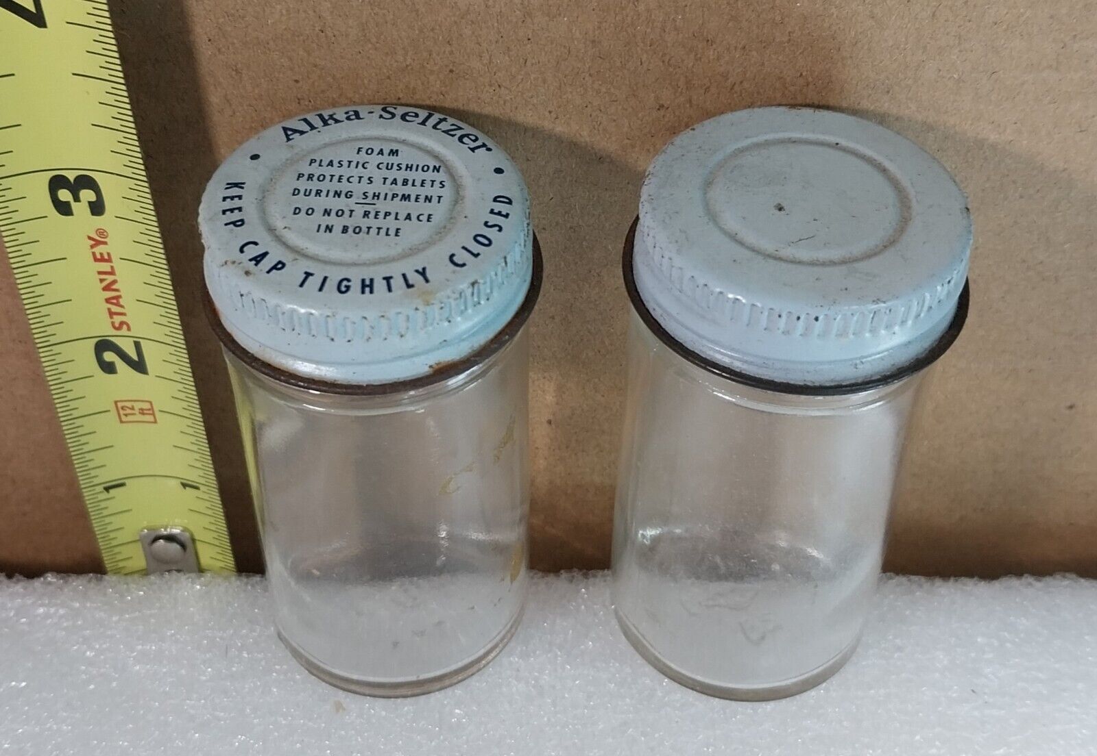 2 Vintage Alka Seltzer Glass Jar Metal Lid Advertising