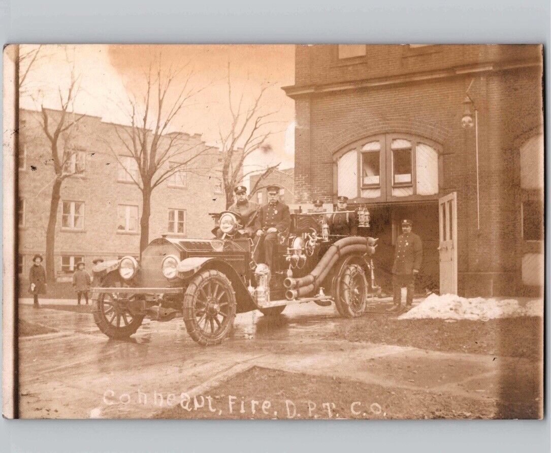 c1910 EARLY Fire Truck At Station Firemen Conneaut Ohio OH RPPC Photo Postcard