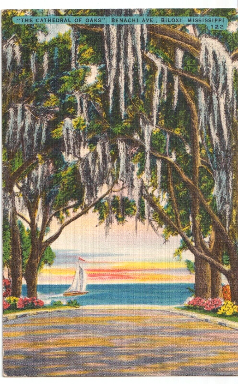 VTG Biloxi Mississippi Cathedral of Oaks Postcard Hand Colored #P2