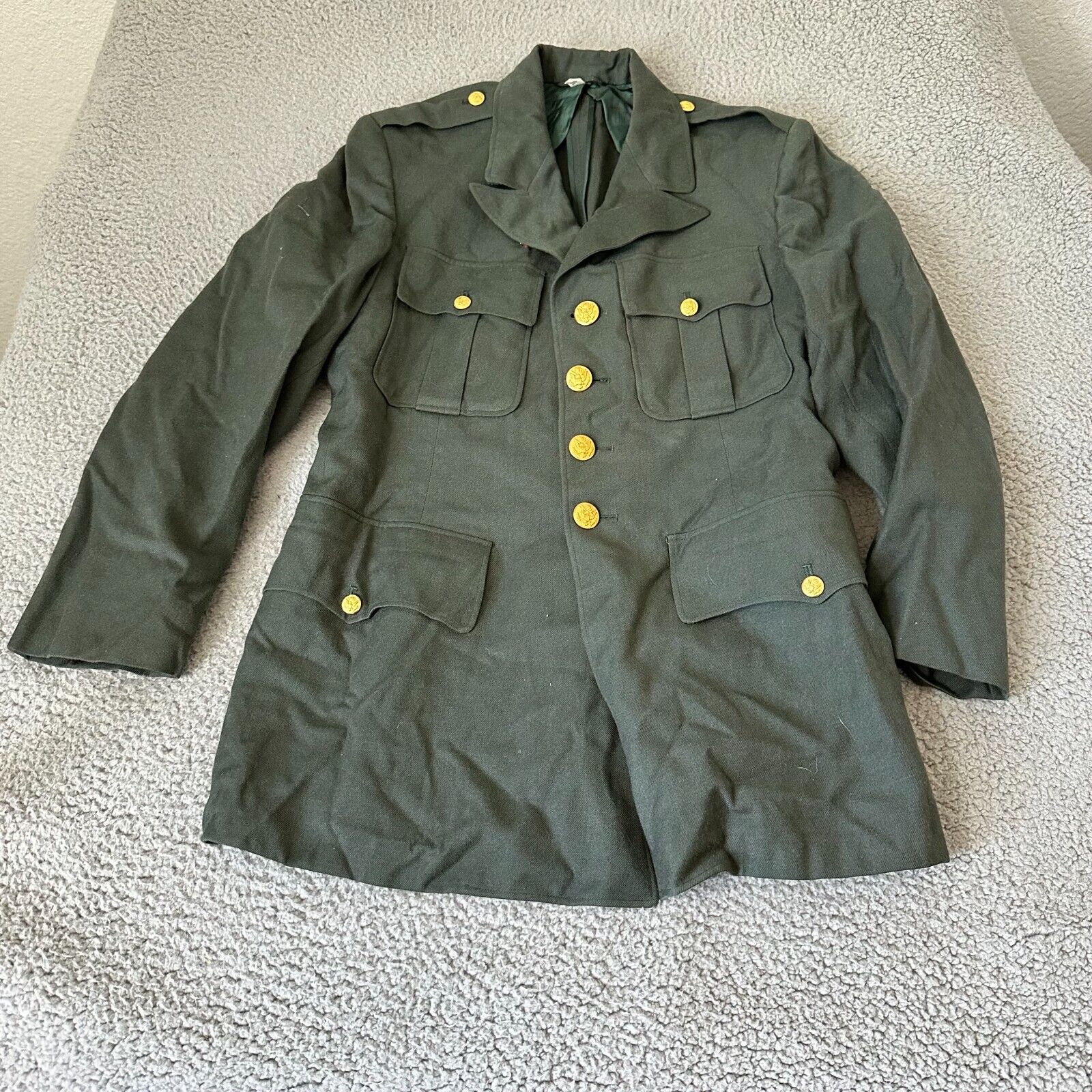 Vintage Military Jacket Mens 39 Green US Army Green 50s Quartermaster 100% Wool