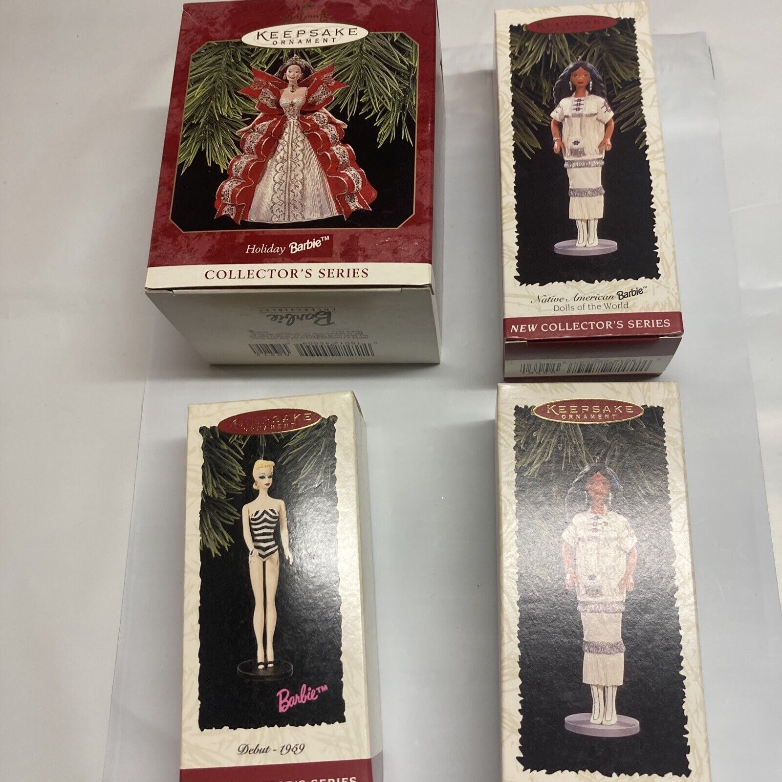 LOT #9 Vtg 90s HALLMARK CHRISTMAS ORNAMENTS Barbie 1996 1997 1994 New In Box
