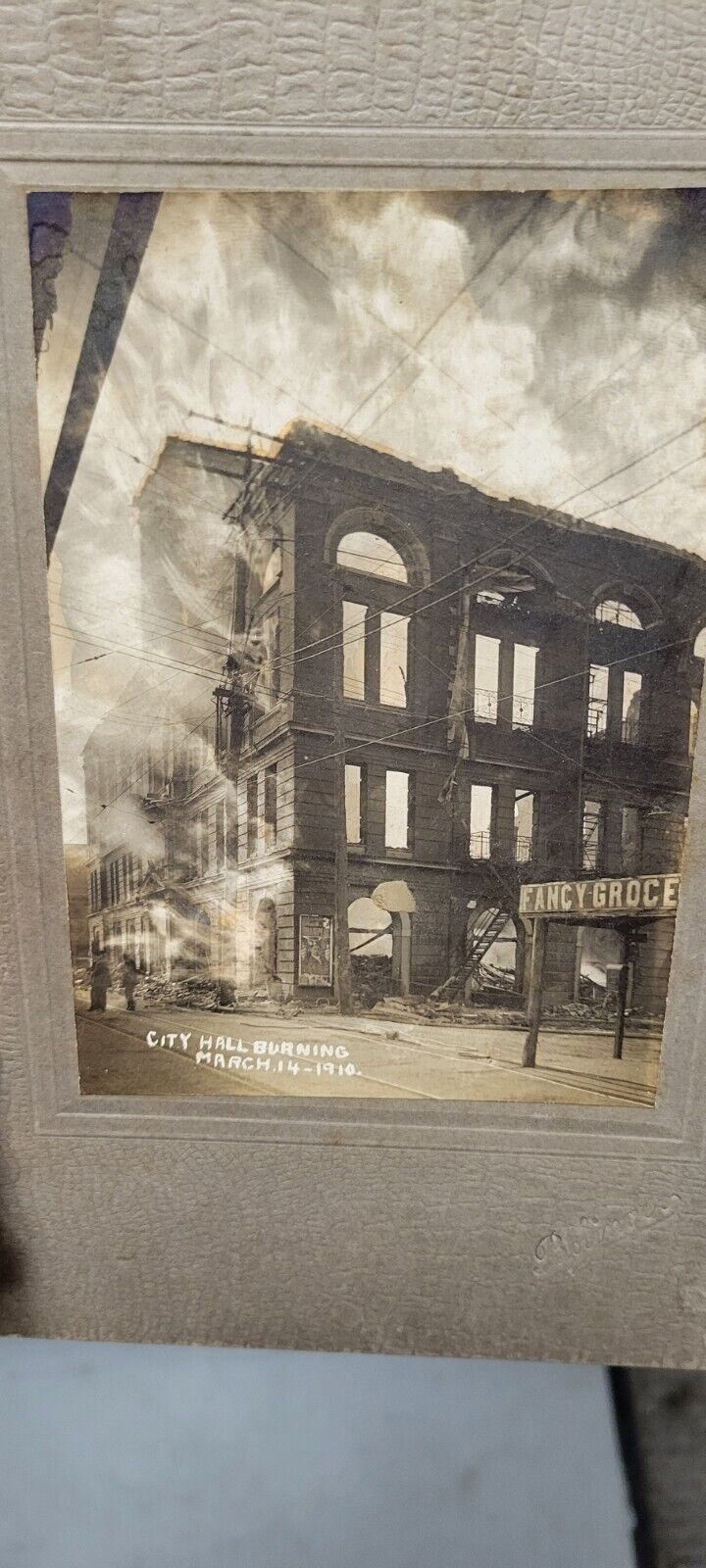 Rare Historical Vintage Cabinet Photo Cumberland MD City Hall Fire March 14 1910