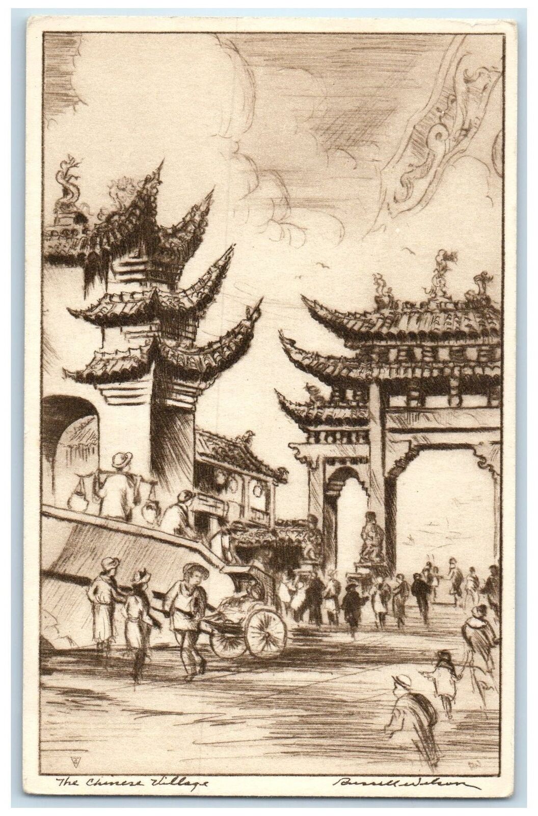 c1960 The Chinese Village Exposition Sketch San Francisco California CA Postcard