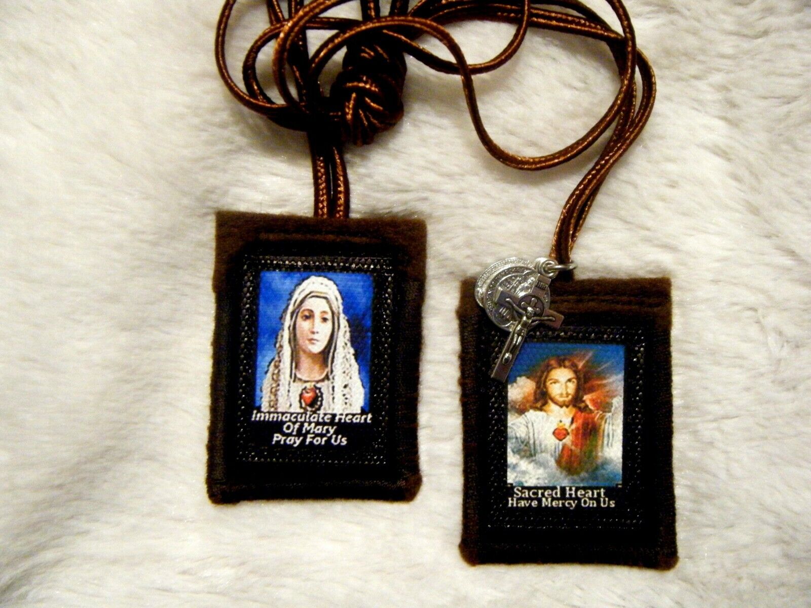 Sacred Heart of Jesus Immaculate Heart of Mary Handmade Scapular 100%Wool 