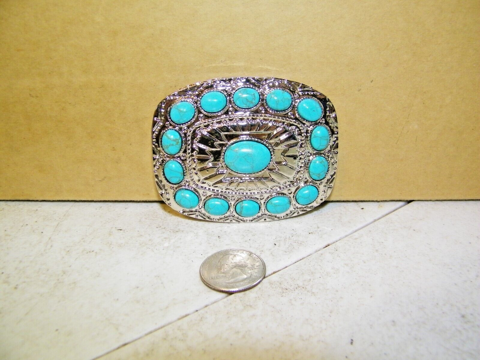 Pretty western style Silver With  turquoise color accents belt buckle