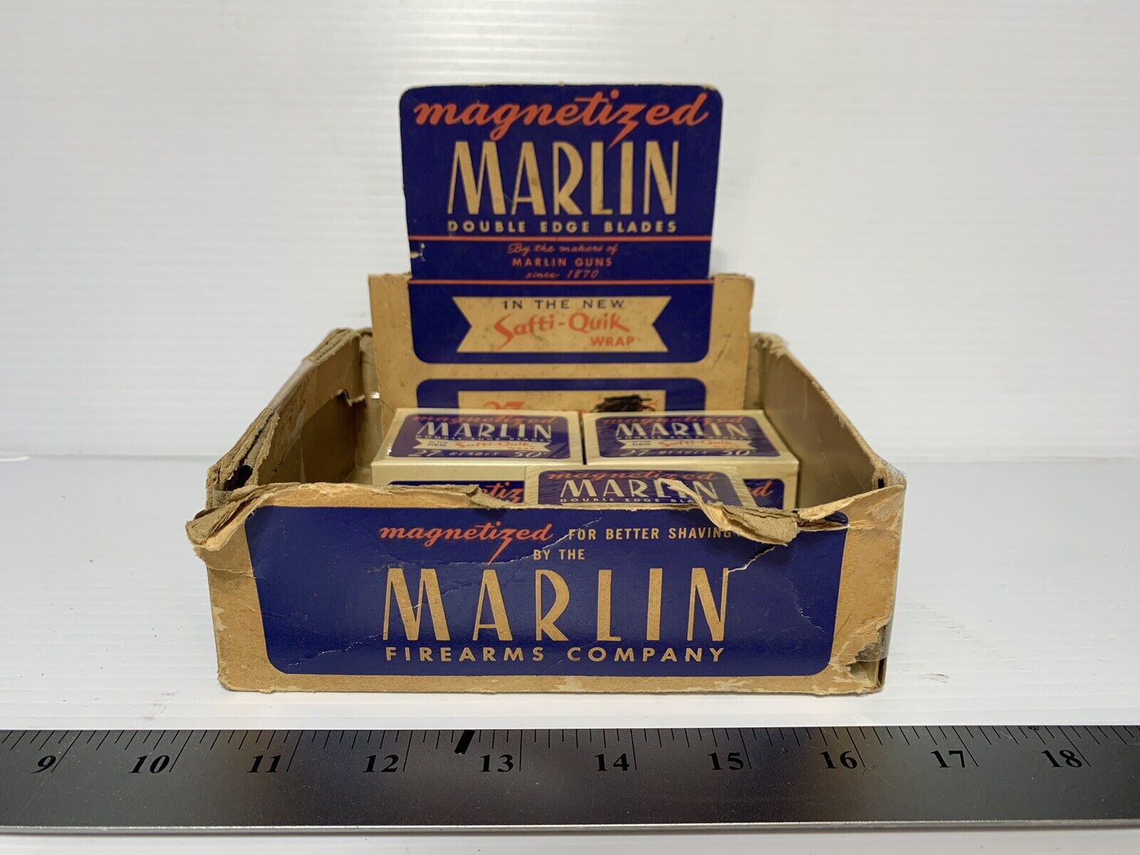 Vintage Marlin Firearms Double Edge Shaving Blade Display 3 Unopened Blade Packs