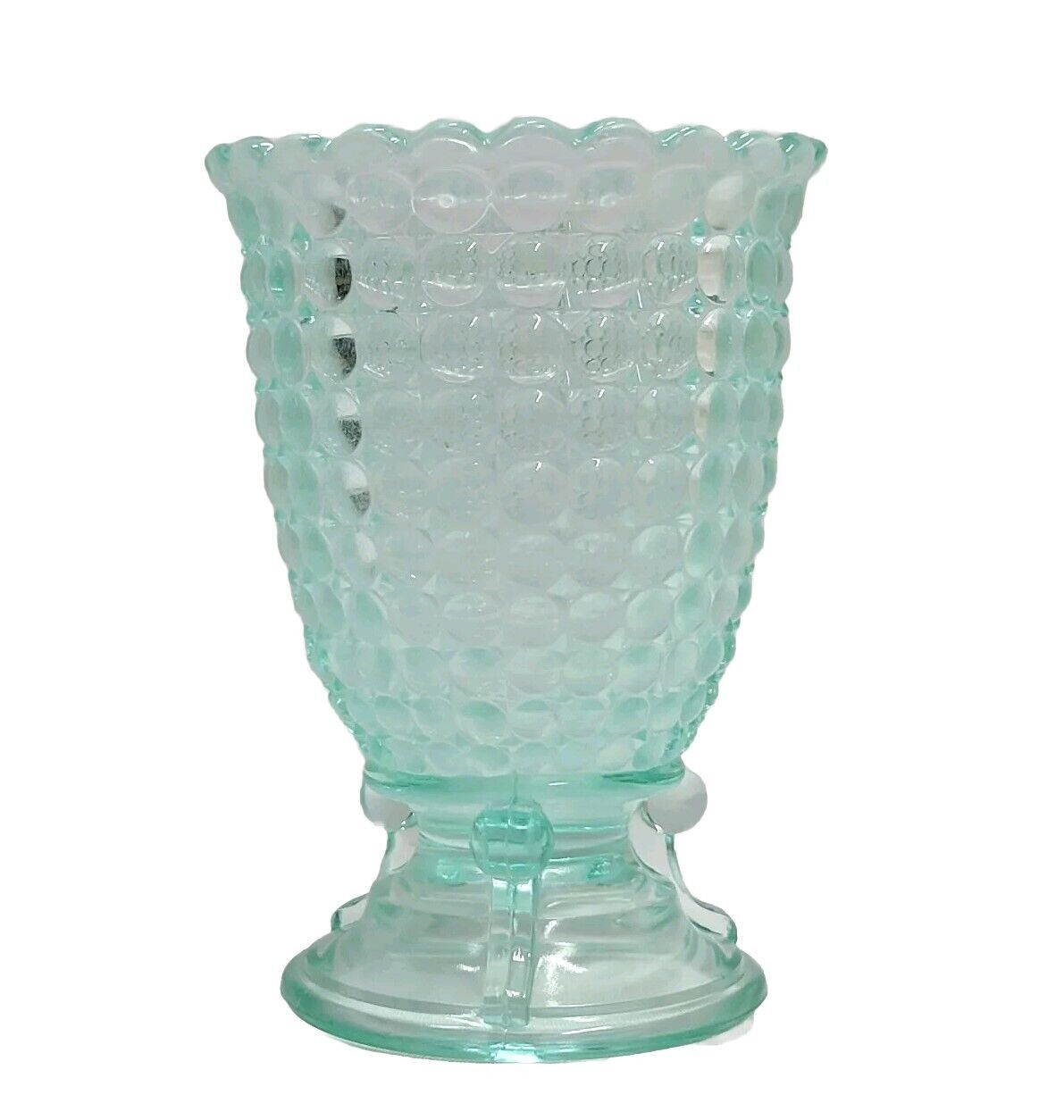 Antique EAPG Adams & Co Thousand Eye Footed Blue Glass Sugar Dish Vase