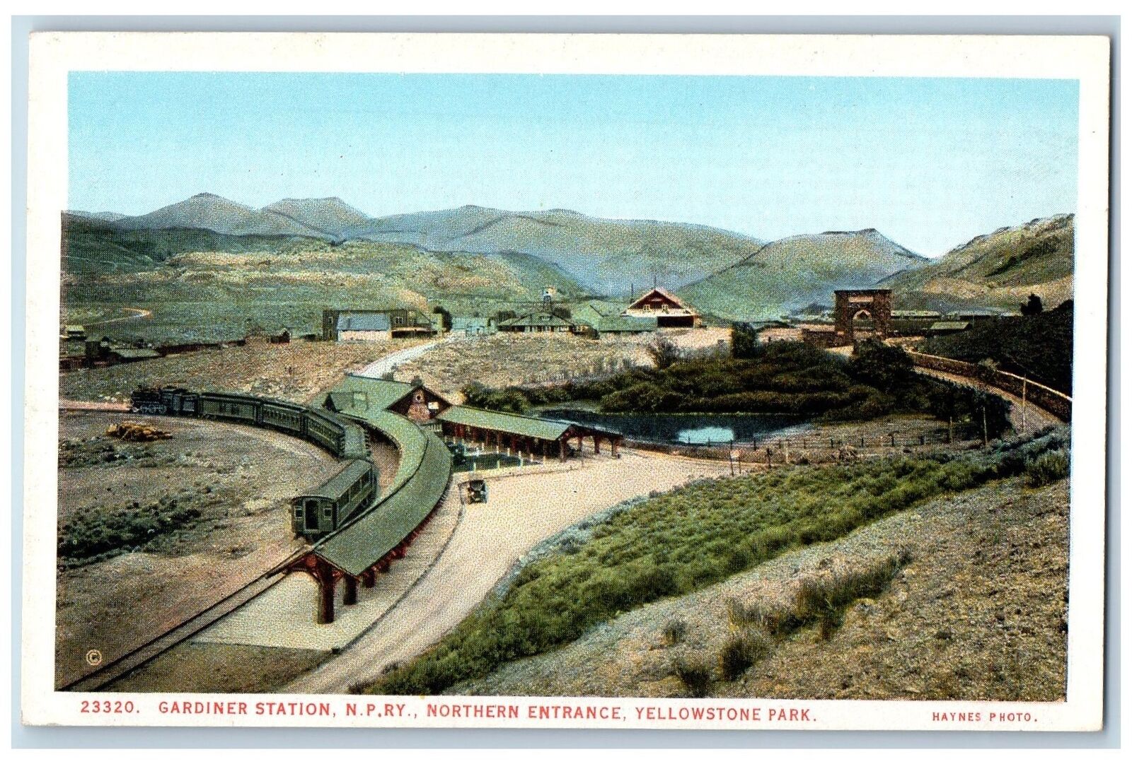 c1920's Gardiner Station N.P.Ry. Northern Entrance Yellowstone Wyoming Postcard